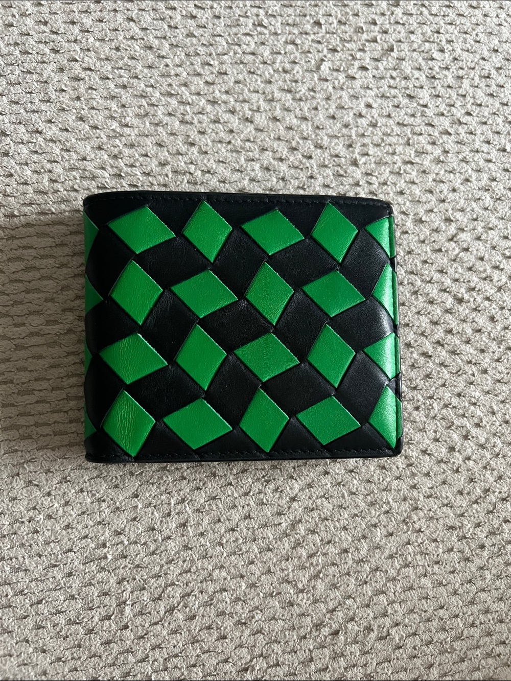 Bottega Veneta Black and Green Intrecciato Leather Bi-Fold Wallet